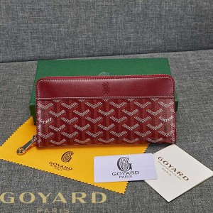 Goyard Goyardine Large Matignon Zip Around Wallet Burgundy