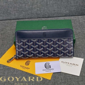 Goyard Goyardine Large Matignon Zip Around Wallet Navy Blue