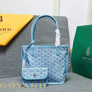 Goyard Goyardine Mini Saint Louis Calfskin Tote Sky Blue