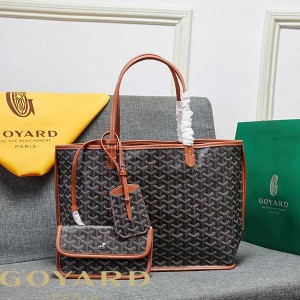 Goyard Goyardine Saint Louis Calfskin Tote Brown