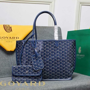 Goyard Goyardine Saint Louis Calfskin Tote Navy Blue